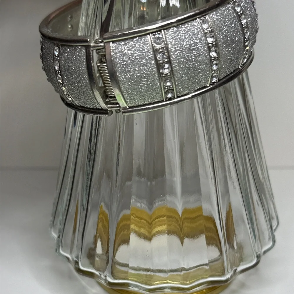 Vintage hinged Silver Glitter rhinestone clamper Bangle bracelet